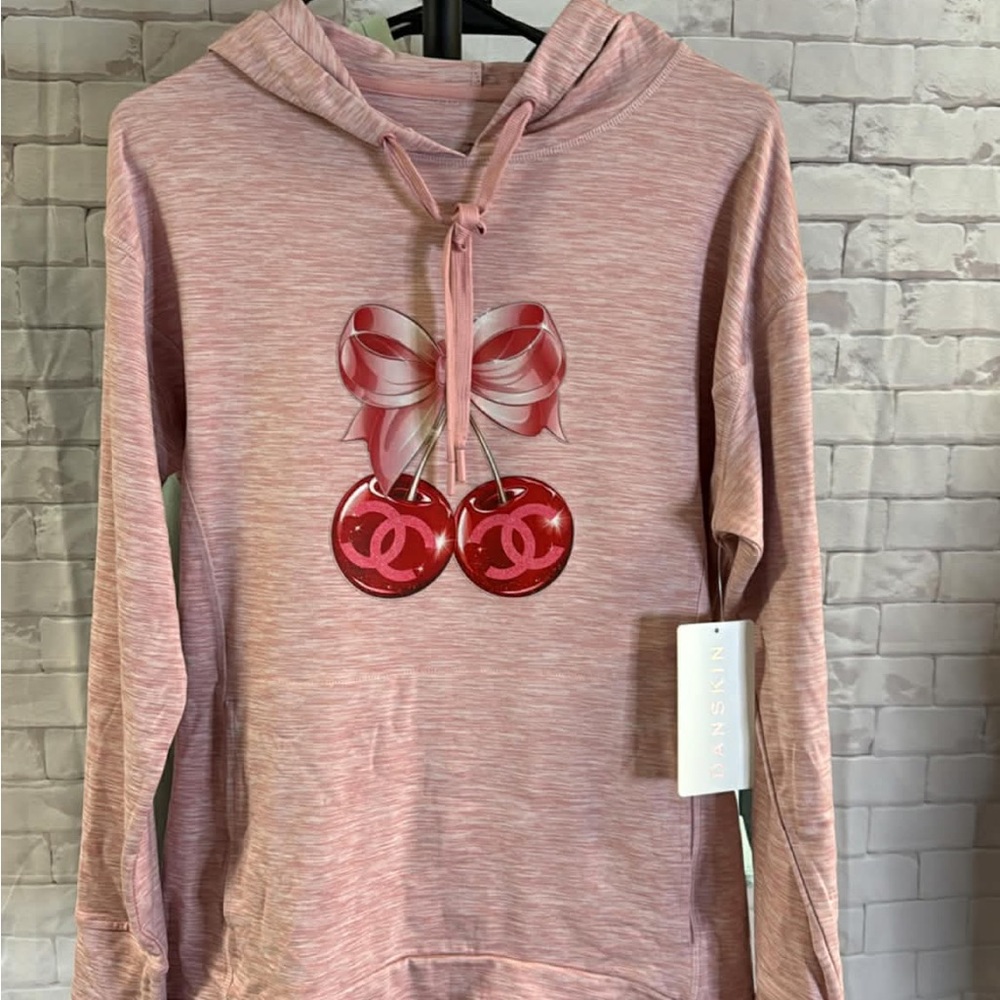 Danskin Pink Hoodie with Bow and Cherry Design